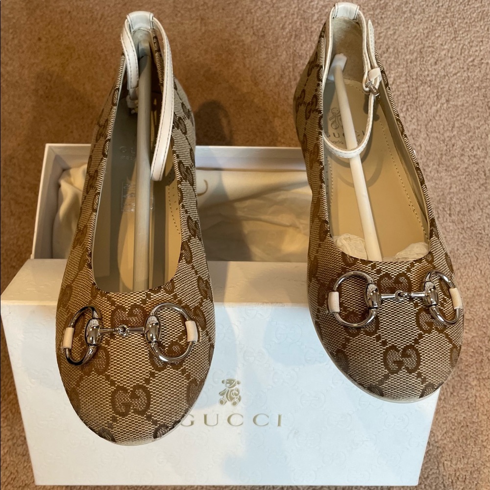 Gucci Girls Horsebit GG Canvas Ballet Flats